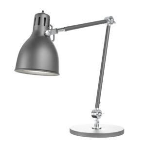Gray modern adjustable desk lamp illuminating white background